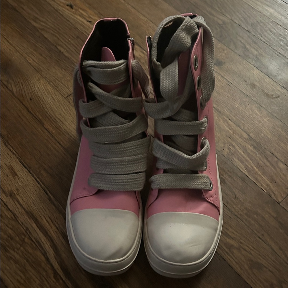 Pink and Gray High-Top Sneakers